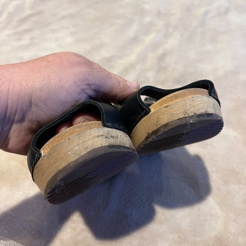 MIA x Free People Greta Swedish Black Leather Wooden Clogs Size 38 / 7 - Picture 6 of 11